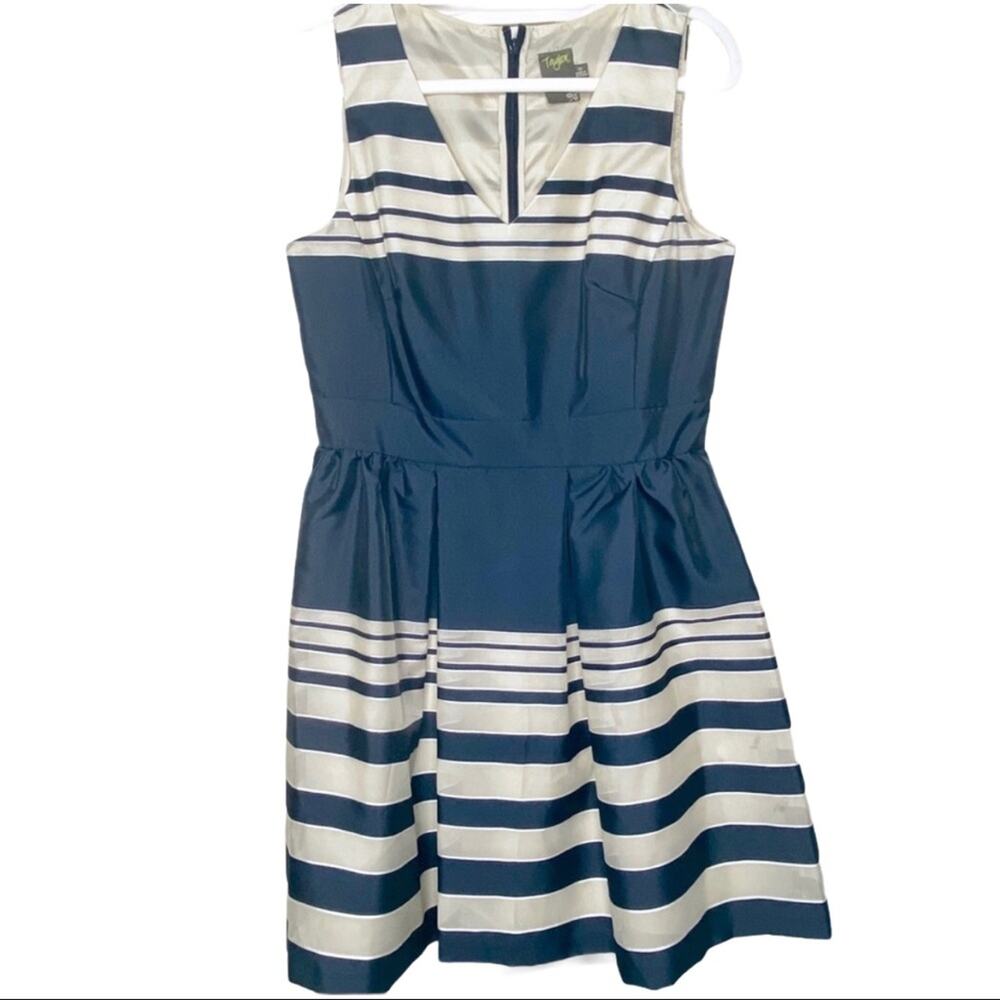 Taylor Blue Tan Striped Sleeveless Fit & Flare Dress Size 10